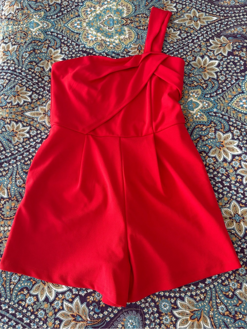 Dynamite Red One-Shoulder Romper
